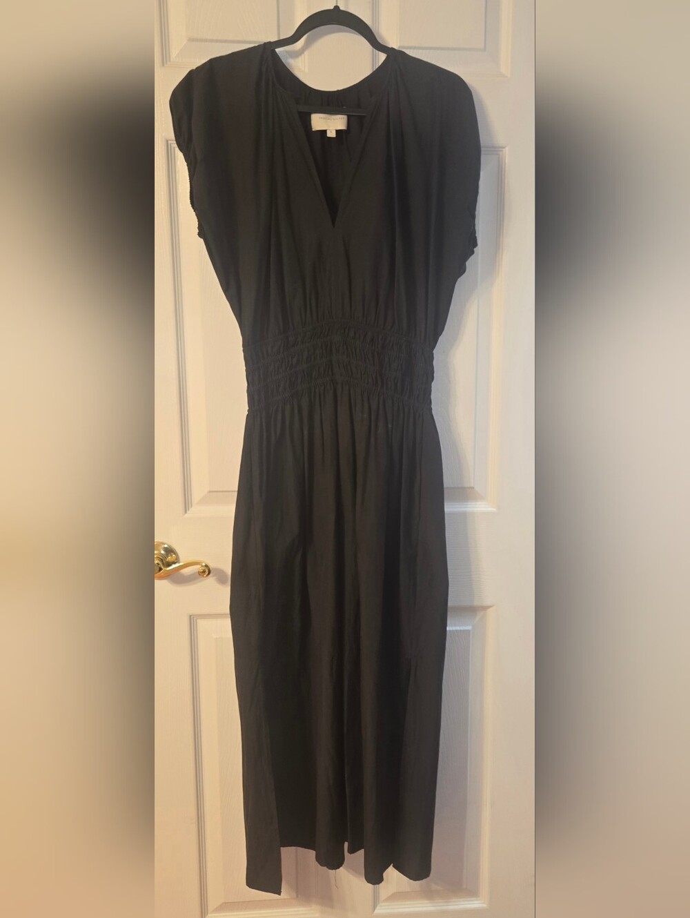 Brochu Walker Mina Black V-Neck Smocked-Waist Midi